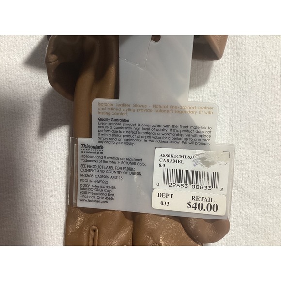 ISOTONER Leather Thinsulate Lined Gloves Womens Size 8.0 Caramel minor scratches - Picture 6 of 6